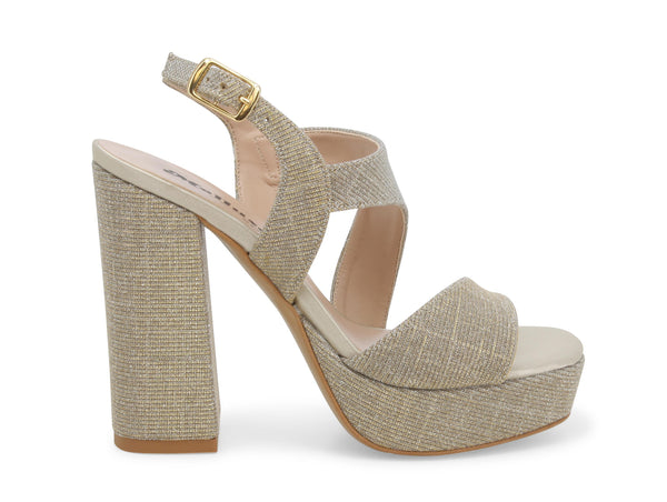 Melluso Sandalo Elegante Platform Tomaia in Tessuto Beige Platino J613D-229689